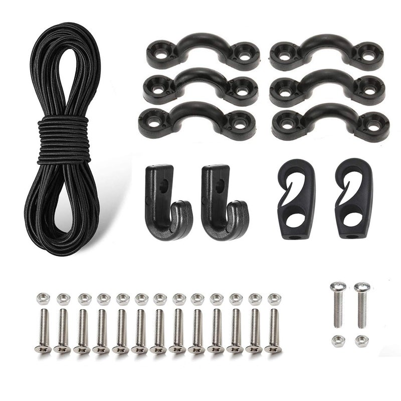 PERCARE Premium Kayak Bungee Cord Deck Rigging Kit 8 Feet Black with Screws and 2 J-Hooks, Boat Canoe Accessory Outfitting Fishing Storage Bungee Kit Tie Down Pad Eye with Screw and Lashing Hook - Image 3